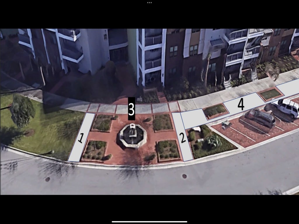 A Google Map satellite image of Oviedo on the Park was altered to show what it would look like with concrete replacing some of the pavers.