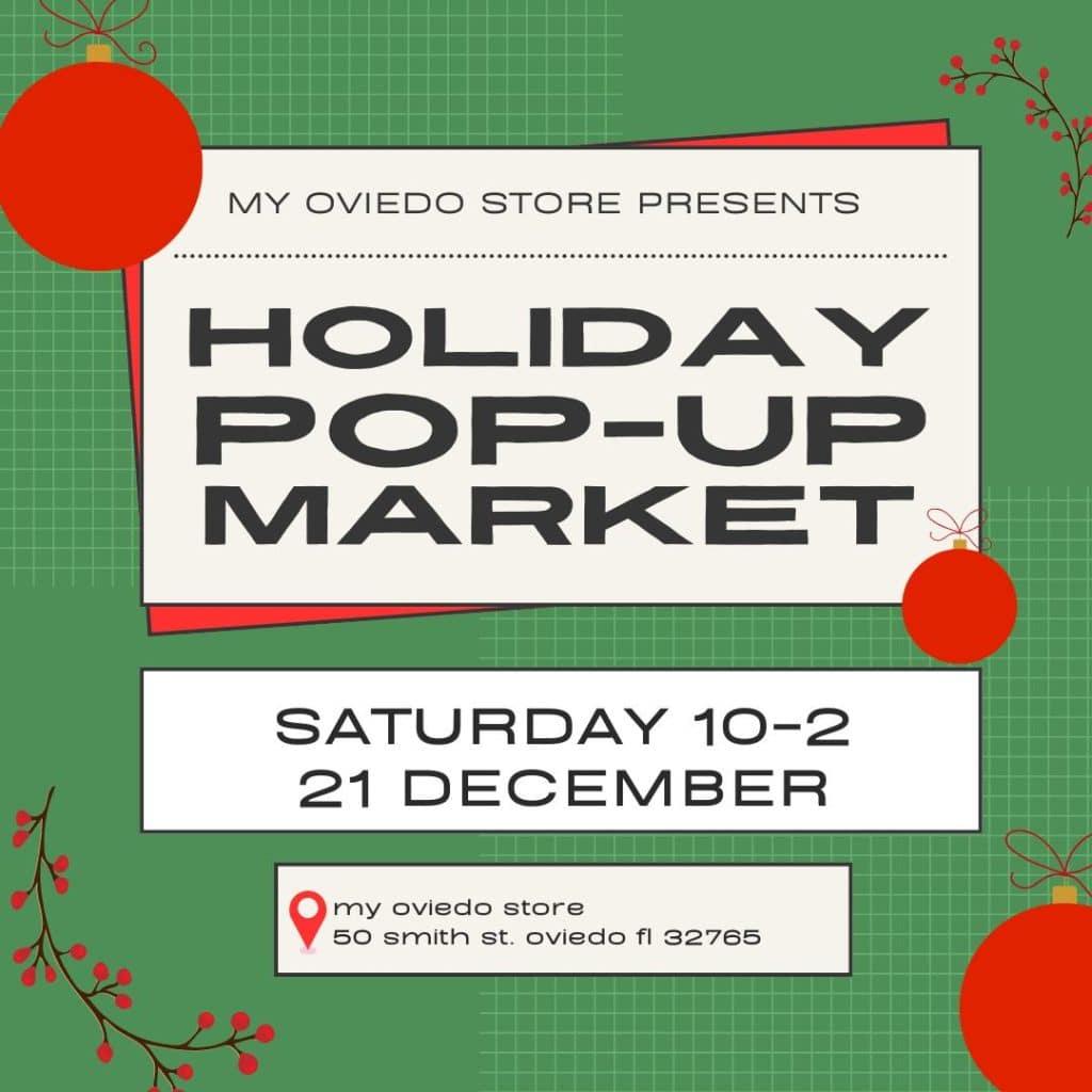 Holiday gift pop up market Oviedo comedy shows